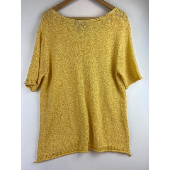 United States Sweaters Women's Yellow Knit Short Sleeve V-Neck Top Size L - Picture 2 of 7